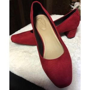 Ladies Size 10M Cato Comfort Chili Pepper Red, Suede, Block Heels